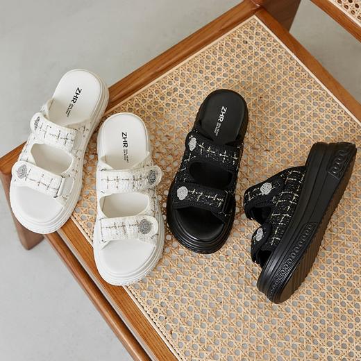 ZHR厚底拖鞋女外穿时尚外出2023新款网红ins爆款炸街高颜值魔术贴 商品图1