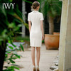 IWY/白色夏季短袖职业连衣裙女假两件薄款透气修身显瘦美容院工作服短袖西装连衣裙Q944 商品缩略图4