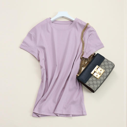 TG-TG03S252夏季纯色圆领真丝短袖女基础打底桑蚕丝莫代尔T恤透气舒适 商品图7