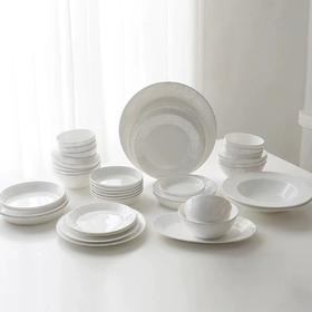 韩国HANKOOK骨瓷餐具饭碗汤碗深盘小蝶鱼盘釉下彩8人用40件