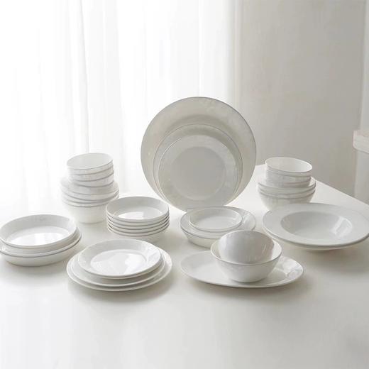 韩国HANKOOK骨瓷餐具饭碗汤碗深盘小蝶鱼盘釉下彩8人用40件 商品图0