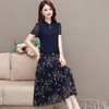 气质优雅，拼结高腰假两件雪纺裙女装中长款A字裙蓝色印花连衣裙QYM-KED-H1217 -Y 商品缩略图1