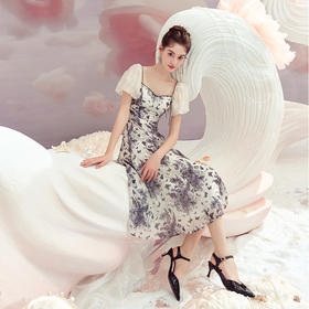 BeQueenStory【轻纱蝶舞】方领泡泡袖显瘦气质连衣裙2023夏季新款