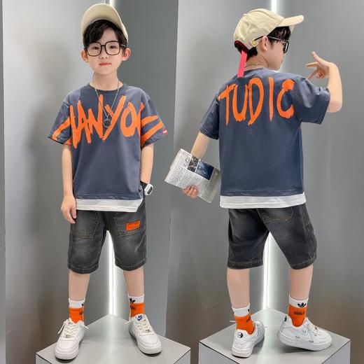 儿童套装男童夏季中大童2023新款短袖t恤潮牌帅气薄款两件套夏装 商品图0