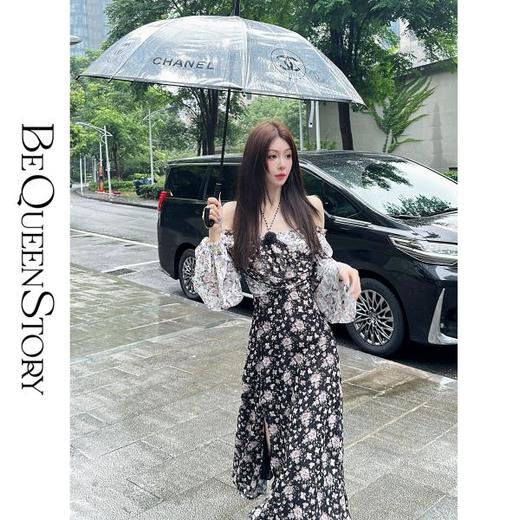 【孤品样衣，不退不换】【玫瑰花后】气质复古碎花方领开叉连衣裙新款夏 商品图2