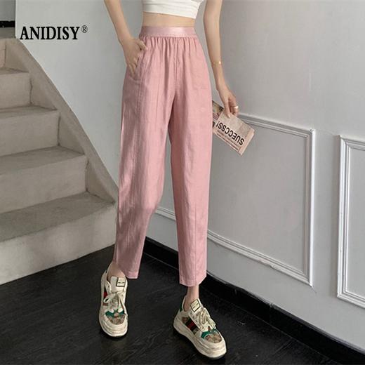 天丝亚麻高腰松紧腰九分哈伦裤 商品图2