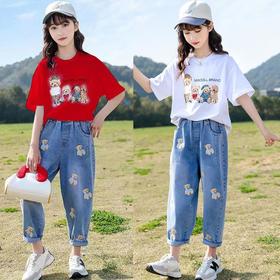 女童夏装网红牛仔裤套装2023新款儿童大童夏季时髦洋气女孩两件套