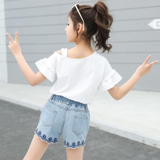 女童套装2023新款跨境外贸童装儿童夏季牛仔短裤T恤时髦两件套潮 商品图2