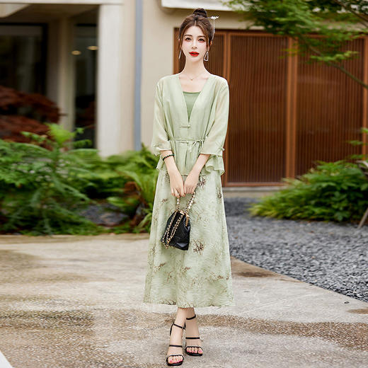 新中式复古印花夏新款百搭吊带背心半身裙三件套HR-EHJY3129 商品图6