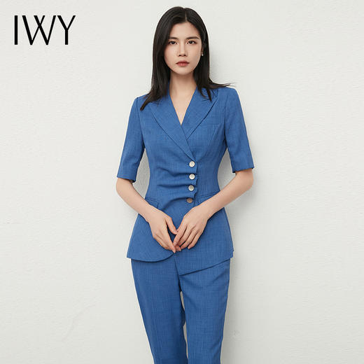 IWY/蓝色高端职业装西装套装女夏薄款面试正装酒店管理经理工作服正装212043C1+P1 商品图3