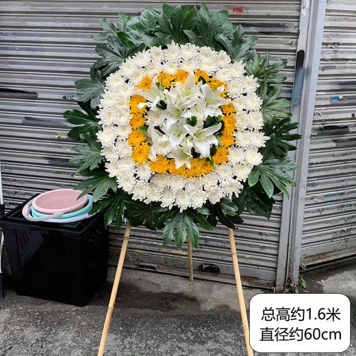 黄白菊花百合混搭大型花圈经济实惠款清明节扫墓祭祀祭奠白事丧事悼念花篮鲜花菊花殡仪馆送花 商品图8