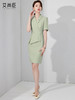 艾尚臣绿色连衣裙女夏季薄款短袖职业装裙气质收腰显瘦长裙 商品缩略图3
