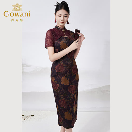 【月色花卉】【香云纱】乔万尼新中式旗袍复古16mm真丝连衣裙收腰显瘦ET2E295 商品图1