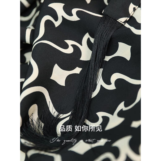 【秒杀】COCOBELLA优雅几何图案通勤衬衫裙秋流苏腰带缎面连衣裙FR189 商品图4