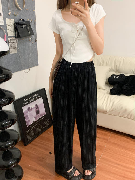 <曾小咸推荐>巨折清仓秒杀，稀有现货24小时发【仅限今日】条纹阔腿裤 商品图2