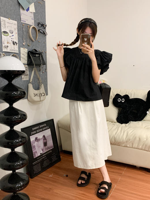 <曾小咸推荐>巨折清仓秒杀，稀有现货24小时发【仅限今日】 衬衫圆领花边袖/牛仔半裙 商品图2