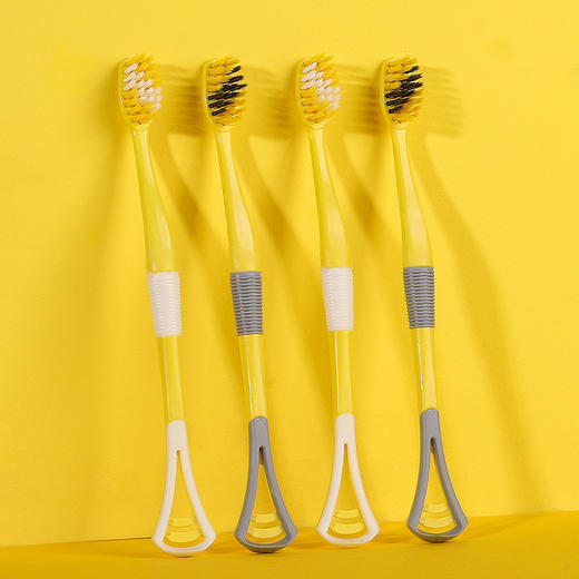 「9.9元包邮！8支装」黄鸭家用多功能8支装独立防尘套桶装刮舌器牙刷二合一硅胶材质口腔护理 商品图3