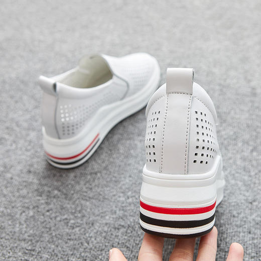 ZHR休闲小白鞋女网洞鞋2023夏秋新款一脚蹬厚底坡跟小白鞋 商品图6