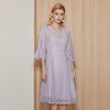 EITIE爱特爱温柔气质紫色V领喇叭袖收腰显瘦蕾丝连衣裙秋季新款C07224 商品缩略图2