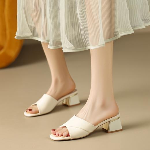 ZHR一字拖鞋女外穿2023夏季新款气质方头粗跟凉拖百搭通勤拖鞋 商品图3