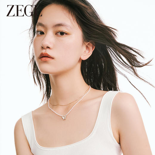 ZEGL蝴蝶人造珍珠叠戴项链女轻奢小众高级感2023年新款双层锁骨链 商品图1
