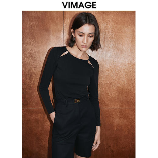 VIMAGE纬漫纪秋季新款设计感小众修身小上衣女V2013605 商品图3