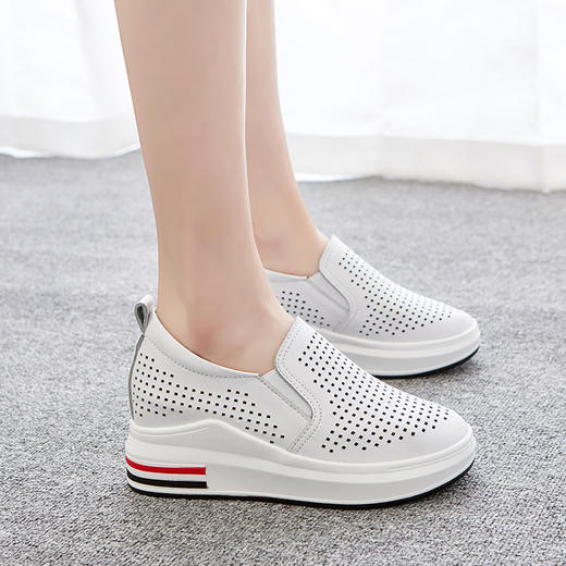 ZHR休闲小白鞋女网洞鞋2023夏秋新款一脚蹬厚底坡跟小白鞋 商品图3