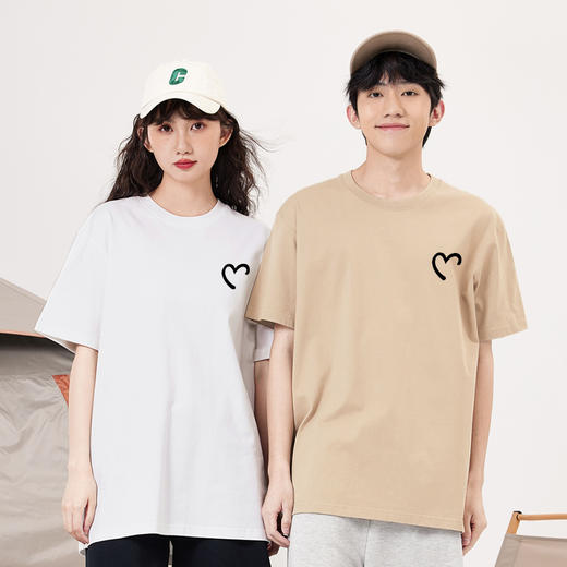 「16色可选！男女同款」线条爱心印花短袖T恤女中长款纯棉宽松半袖小众高街潮牌ins男上衣 商品图1