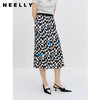 NEELLY纳俪商场同款黑白格撞色半身裙女中长款包臀A字鱼尾裙百搭N23071E01023 商品缩略图0