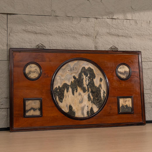 清 红木镶云石五开窗大挂屏 商品图1