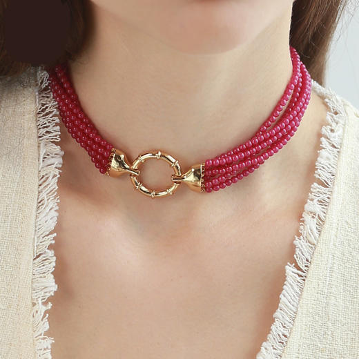 Retro Chic 意大利复古创意饰品 复古珠链项链（玫瑰红） 商品图2