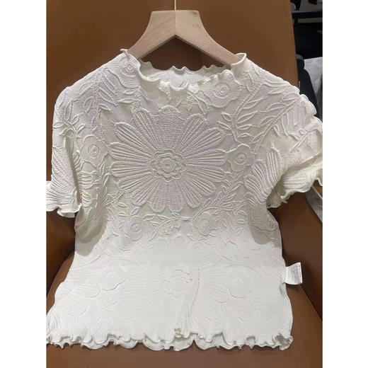 YF22519-4褶皱上衣女新款宽松修身减龄遮肉气质时尚高级设计压花短袖女知性 商品图1