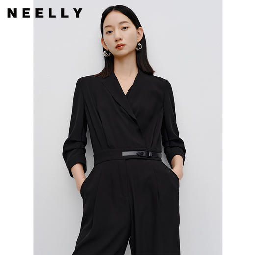 NEELLY纳俪商场同款气质黑色连体裤女雪纺收腰系带西装时尚套装N23072Q01060 商品图2