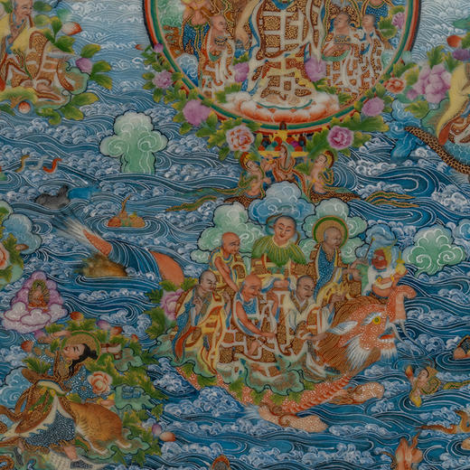 民国 红木镶粉彩阿弥陀佛之净土瓷板画挂屏 商品图1