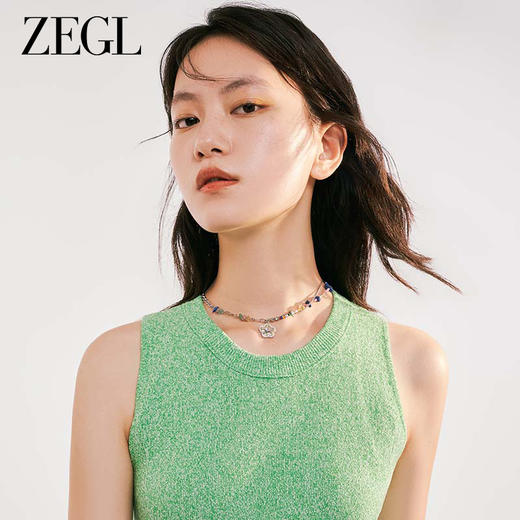 ZEGL彩色笑脸串珠项链女轻奢小众2023新款爆款甜酷夏季双层锁骨链 商品图2