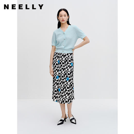 NEELLY纳俪商场同款黑白格撞色半身裙女中长款包臀A字鱼尾裙百搭N23071E01023 商品图2