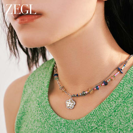 ZEGL彩色笑脸串珠项链女轻奢小众2023新款爆款甜酷夏季双层锁骨链 商品图4