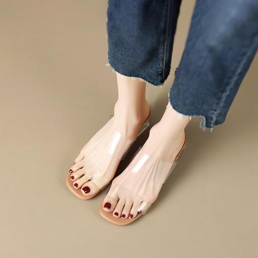 ZHR透明水晶跟凉拖一字带粗跟水晶鞋一脚蹬凉拖鞋女2023新款夏季 商品图6