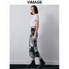 VIMAGE纬漫纪秋季新款高腰复古印花开叉半身裙V2006602 商品缩略图3
