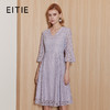 EITIE爱特爱温柔气质紫色V领喇叭袖收腰显瘦蕾丝连衣裙秋季新款C07224 商品缩略图0