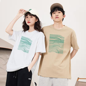 「16色可选！男女同款」简约线条设计感短袖t恤女夏季休闲情侣衫纯棉宽松半袖上衣潮