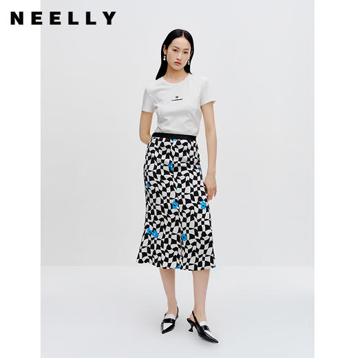 NEELLY纳俪商场同款黑白格撞色半身裙女中长款包臀A字鱼尾裙百搭N23071E01023 商品图1