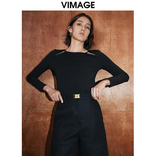 VIMAGE纬漫纪秋季新款设计感小众修身小上衣女V2013605 商品图4