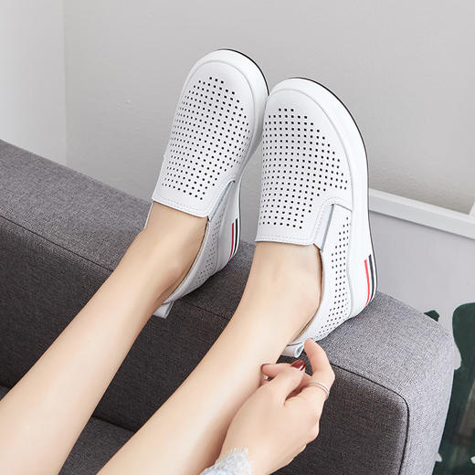 ZHR休闲小白鞋女网洞鞋2023夏秋新款一脚蹬厚底坡跟小白鞋 商品图7