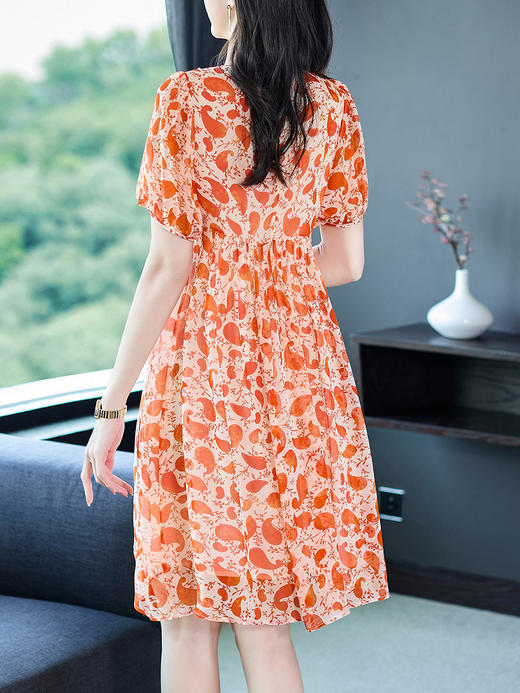 WWM-46705碎花裙46705蕾丝花边高腰显瘦真丝桑蚕丝连衣裙女夏 商品图3