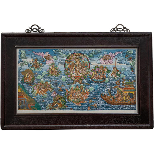 民国 红木镶粉彩阿弥陀佛之净土瓷板画挂屏 商品图5