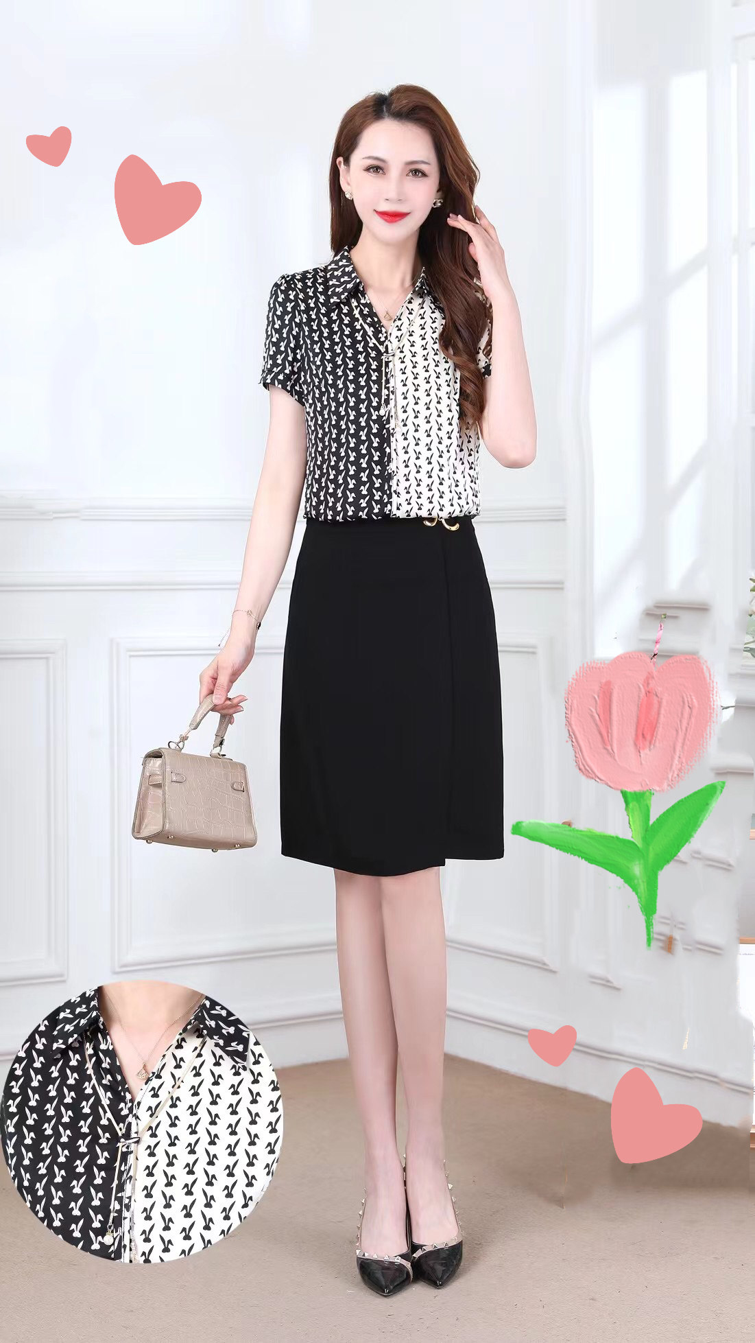 B6424        高端气质休闲字母印花拼接假两件连衣裙（特价不退换）