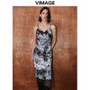 VIMAGE纬漫纪秋新款蕾丝拼印花吊带开叉复古性感连衣裙V2077606 商品缩略图5
