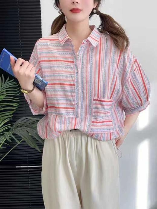 女棉麻条纹衬衫2735 商品图0