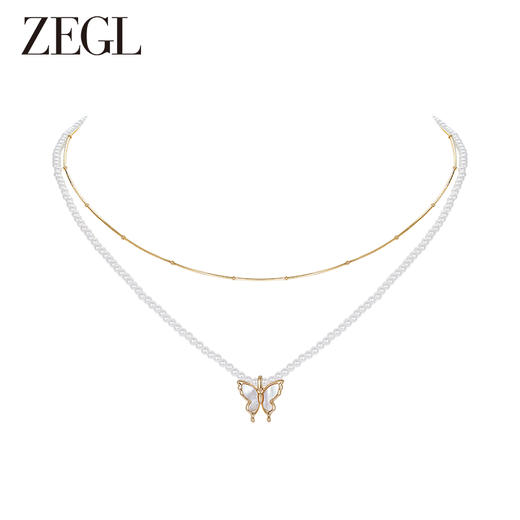 ZEGL蝴蝶人造珍珠叠戴项链女轻奢小众高级感2023年新款双层锁骨链 商品图4